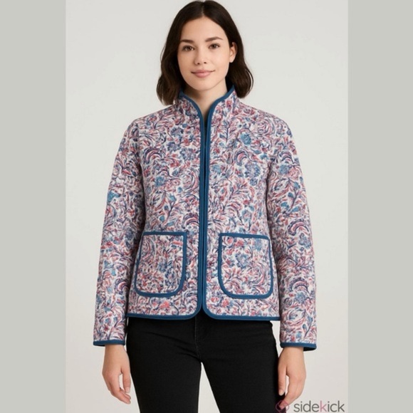 7 For All Mankind Jackets & Blazers - Quilted Floral Print Jacket with Navy Trim - Women